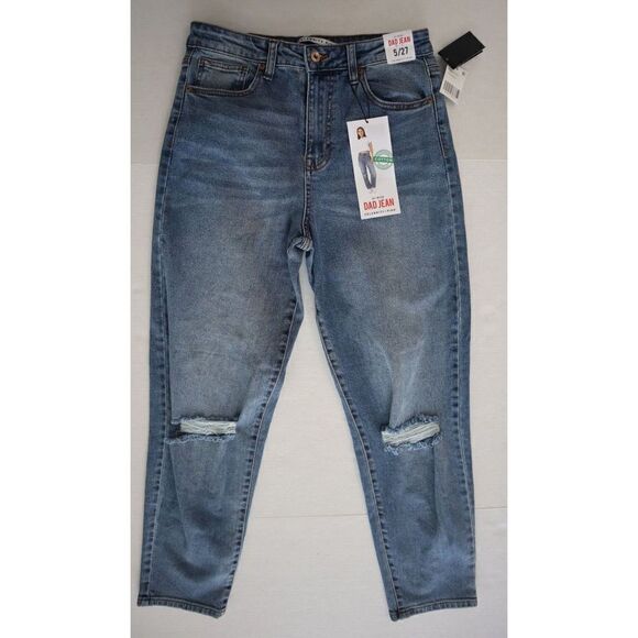 Celebrity Pink Women Sz 5/27 Uncorked Blue Distressed Hi-Rise Denim Dad Jeans - Picture 1 of 9